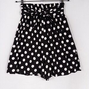 Vtg Hunters Run Shorts Womens Sz Medium Black White Polka Dot High Rise Pull On